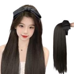 茶 リボンつき 【在庫僅か】韓国 春夏 ストレート ウィッグ コスプレ ロング