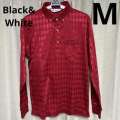 Black&White 赤 M 長袖ポロシャツ