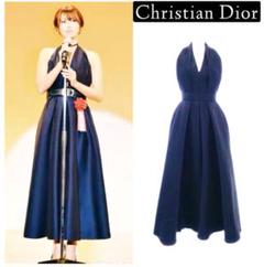 未使用級　クリスチャンディオール　ロングワンピース　シルク　リボン　M　紺 Christian Dior - クリスチャンディオール CHRISTIAN DIOR