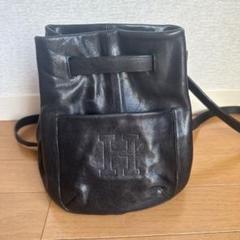 美品 ヒロフ 1009 リュック　ソーロ　Hロゴ　レザー　シボ革　ネイビー　巾着 ソーロ】レザーショルダーバッグ M 2WAY 本革（商品番号：P25