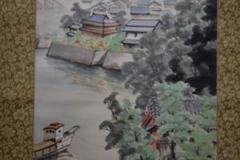 真作/服部黙耕/桑名住吉浦佳景図/桐題箱付/布袋屋掛軸HE-373 真作/服部黙耕/桑名住吉浦佳景図/桐題箱付/布袋屋掛軸HE-373
