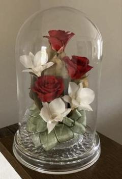 ガラスドーム古い飾り置物*昭和レトロビンテージバラ薔薇フラワーインテリア雑貨花