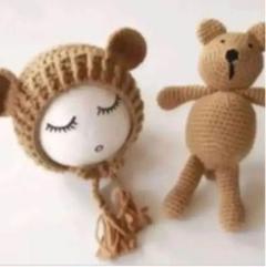 ニューボーンフォト キャメル 新品 クマ耳ニット帽 熊耳 ぬいぐるみ ベア