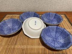 三洋陶器　龍峰窯　捻祥瑞　染付葡萄　小皿揃　5枚セット　銘々皿　長皿　楕円皿　和 三洋陶器 龍峰窯 ネジリ祥瑞中皿揃 5枚セット 染付唐草銘々皿 和
