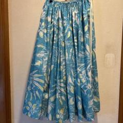 フラダンス　パウスカート 花柄スカート 青色　紐　80センチ