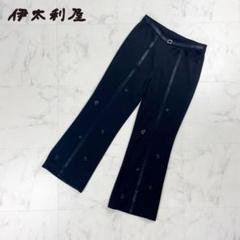 美品 伊太利屋 ラインストーンストレッチパンツ ブラック サイズ7*CD308