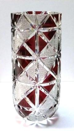 【 美品 】切子 菊繋ぎ クリスタル花瓶 銅赤 美品 】切子 菊繋ぎ クリスタル花瓶 銅赤 - メルカリ