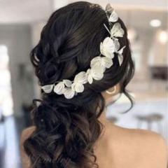 ヘッドドレスお花白ヘアアクセサリー髪飾りブライダルウェディング結婚式前撮りaのサムネイル