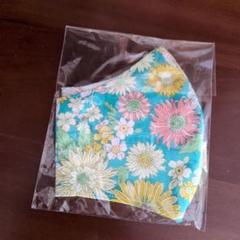 花柄布製マスク 青色