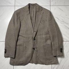未使用級 LARDINI 春夏 テーラード ガンクラブチェック ブラウン