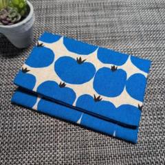ハンドメイド♡ポケットティッシュケース　トマト柄ブルー系