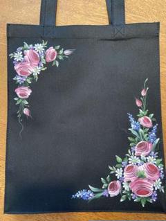トートバッグ薔薇手描きトールペイント