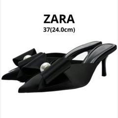 【極美品✨️】ZARA 完売 フェイクパールリボンハイヒールミュール 24 黒