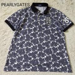 美品 パーリーゲイツ ポロシャツ 希少サイズL ボタニカル柄 ダークネイビー