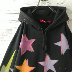 人気デザイン☆シュプリーム 刺繍ロゴ 総柄 スター 星 パーカー XL相当