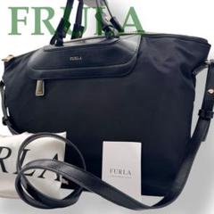 FURLA フルラ 2way ショルダーバッグ ナイロン レザー A4 黒 袋付 FURLA フルラ 2way ショルダーバッグ ナイロン レザー A4 黒 袋