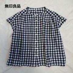 無印良品 強撚ボイルフレンチスリーブギンガムチェック 半袖シャツ Sサイズ