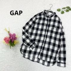GAP 黒×白　チェック柄　レディース　長袖　ロング　シャツ　S〜M 体型カバー