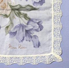 Nina Ricci ニナ・リッチ 花柄 レース縁ハンカチ 44cm 中古品
