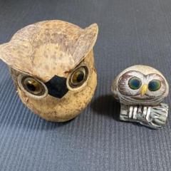 フクロウ 置物 工芸品 石アート 貯金箱