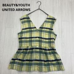 ☆ BEAUTY&YOUTH コットン シルク チェック リボン ノースリーブ