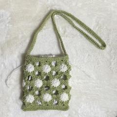 【ハンドメイド】お花のポシェット　グリーン