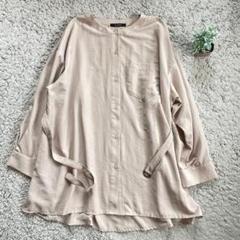 【ダブルクローゼット】ノーカラーシャツ ベルト付き チュニック F ベージュ