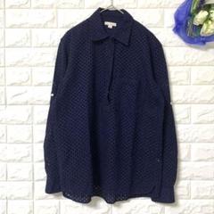 GAP メッシュ ブラウス シャツ レース 比翼ボタン 袖ロールアップ 美品