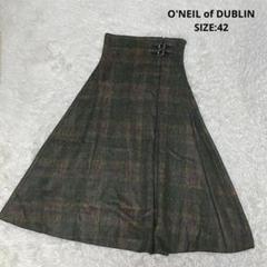 O'NEIL of DUBLIN ヴァージンウール チェックフレアロングスカート