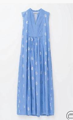 完売　ヌキテパ　青ストライプノースリーブロングワンピース　サイズM 完売 ヌキテパ 青ストライプノースリーブロングワンピース
