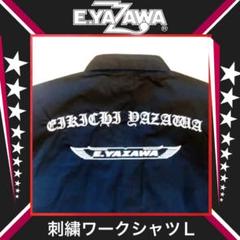 【美品】矢沢永吉 半袖ワークシャツ 黒 E.YAZAWA 公式グッズ 刺繍　XL 美品】矢沢永吉 半袖ワークシャツ 黒 E.YAZAWA 公式グッズ 刺繍