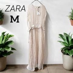 新品未使用タグ付　ZARA ミディ丈 ワンピース M ピンクベージュ　ドット