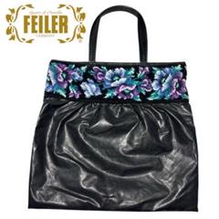FEILER フラワー刺繍トートバッグ　【美品】 美品 FEILER 花柄刺繍 トートバッグ グレー - メルカリ