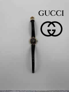 最安 読み方 使用感あり】GUCCI グッチSS/革/Q2 ブラック文字盤腕時計 時計