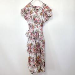 ザコットンコレクション【S】花柄カシュクールロングフレアワンピース 袖フリル
