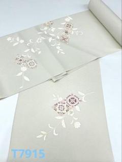 付け下げ 金彩 紋意匠 唐花と七宝模様 青磁鼠色 正絹 反物