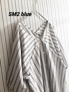 美品SM2 blue ストライプ柄 五分袖 パフスリーブワンピース ゆったり
