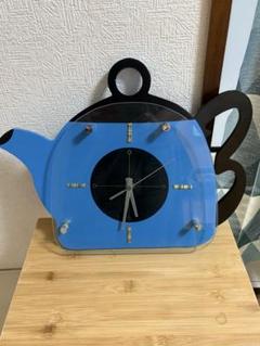 ティーポット型ガラス&木製アンティーク壁掛け時計 ジャンク品