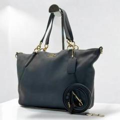 COACH 2way トートバッグ レザー シボ革 ネイビー A4収納可 肩掛け