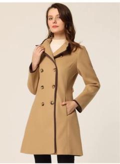 ⭐︎Allegra K ロングコートダブルブレストスタンドカラー ベージュL