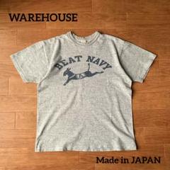 WAREHOUSE グレー Tシャツ 染み込みプリント シングルステッチ 日本製