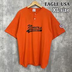 シングルステッチ EAGLE USA XL オレンジ ヘンリーネックTシャツ古着