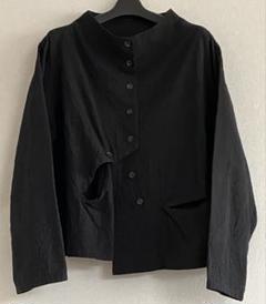 慈雨 センソユニコ/シワ加工生地アシンメトリージャケット/ブラック40サイズ 慈雨 センソユニコ/シワ加工生地アシンメトリージャケット
