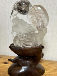 レインボーあり　龍彫り　水晶　置物　台座付き　天然石　パワーストーン