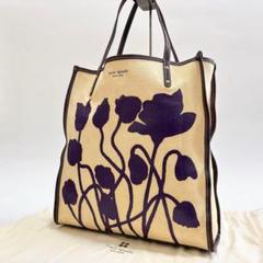 kate spade キャンバス×レザー トートバッグ フラワー A4 e305