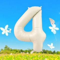 ナンバーバルーン 4 誕生日 バースデー 風船 くすみホワイト 数字 記念日写真
