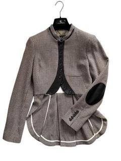 mcq羊革エルボーパッチ千鳥格子チェック燕尾服ノーカラー乗馬ジャケットレディース mcq羊革エルボーパッチ千鳥格子チェック燕尾服ノーカラー乗馬