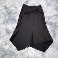 dite【M相当】ひざ丈スカート　ブラック　アシンメトリー　レディース　リボン