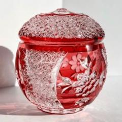 KAGAMI CRYSTAL 伝統工芸士 篠崎清一 江戸切子 【金赤被切子蓋物】 KAGAMI CRYSTAL 伝統工芸士 篠崎清一 江戸切子 【金赤被切子蓋物