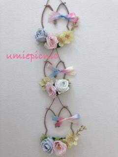 タイムSALE❣️レインボーリボン可愛い❣️うさぎ親子のガーランドリース